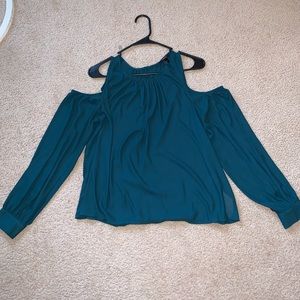 Teal Cold Shoulder Long Sleeve Blouse